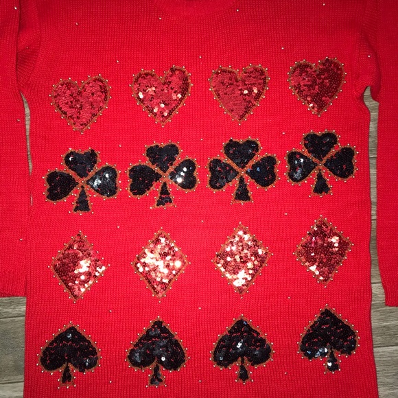 Red sequin sweater. Perfect for the card player. - Picture 2 of 8